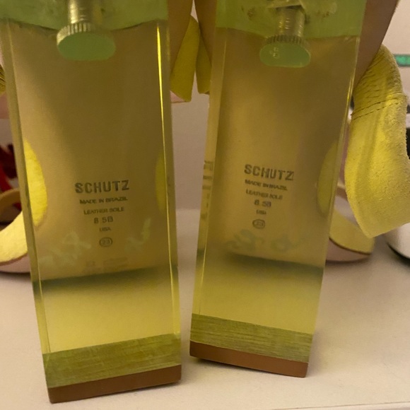 Schutz Saira Suede Neon Clear Lucite Block Heel - Picture 6 of 6